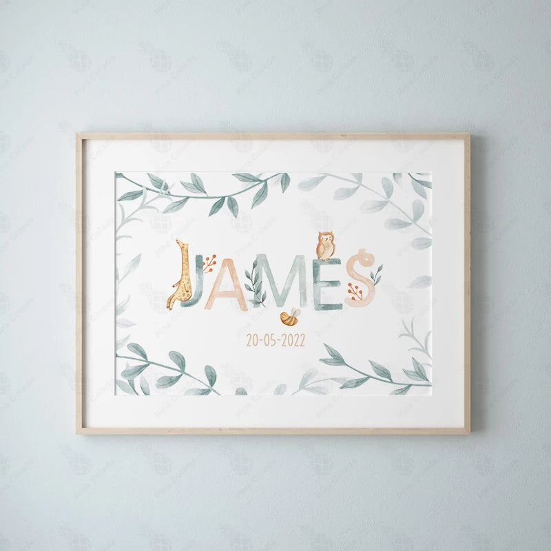 Personalized Baby Name Poster – Customized Cute Animal Nursery Wall Art Canvas Prints for Baby's Room Kids Bedroom Decor & Birthday Gift