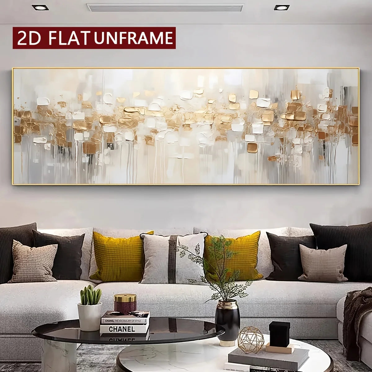 Modern Abstract Golden White Cityscape Horizon Wall Art Fine Art Canvas Print Wide Format Art For Above The Sofa