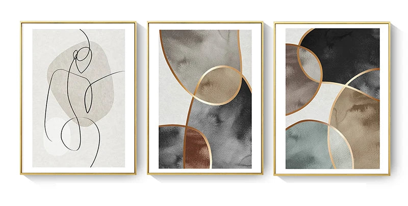Scandinavian Minimalist Geometric Dark Neutral Colors Wall Art Fine Art Canvas Prints Modern Abstract Pictures For Living Room Home Decor