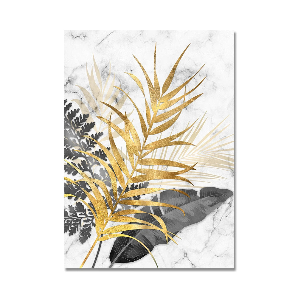 * Featured Sale * Modern Botanical Golden Tropical Leaves Wall Art Fine Art Canvas Prints Pictures For Living Room Kitchen Dining Room Wall Decor