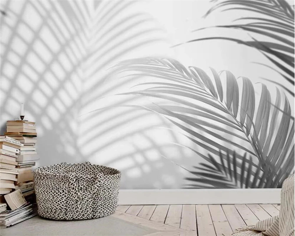 Nordic Wall Mural Black White Tropical Leaves Wall Art Wallcovering Large Sizes Wall Decor Wallpaper Big Mural For Living Room Bedroom