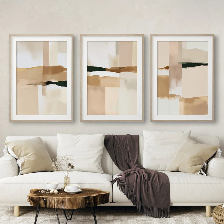 Neutral Color Blocks Beige Black Wall Art Fine Art Canvas Prints Modern Abstract Pictures For Living Room Bedroom Art Decor
