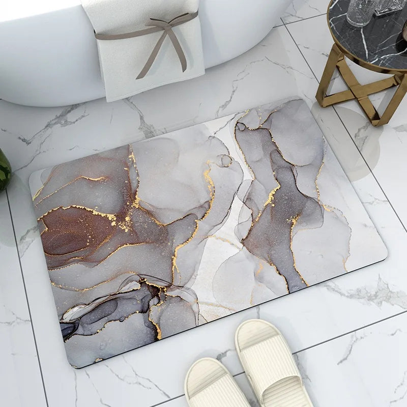 Bathroom Mat Anti-Slip Nordic Style Fashionable Liquid Marble Bathroom Shower Mat For Modern Washroom Rubber Foam Mat - Available in 3 Sizes
