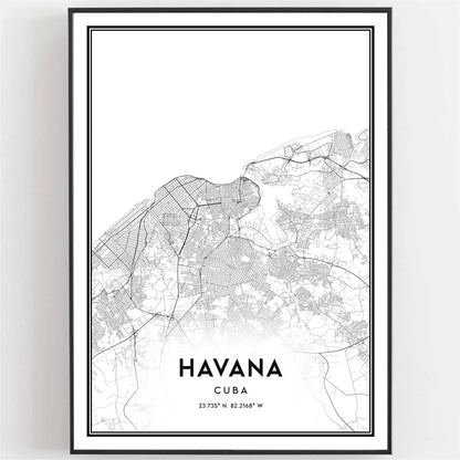 Cuba Havana Black & White Travel Poster Wall Art Fine Art Canvas Prints Pictures For Living Room Dining Room