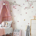 Pink Flower Butterfly Tree Branch Wall Mural Sticker Removable Peel & Stick PVC Wall Decal For Kid's Nursery Room Creative DIY Home Decoration