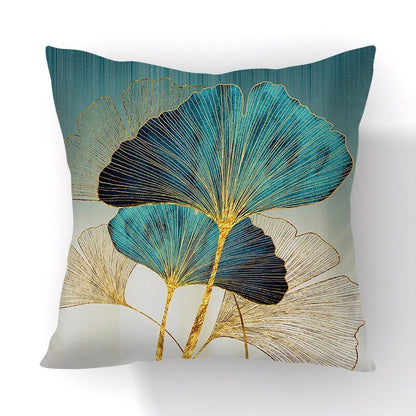 Golden Green Ginkgo Leaf Pillows Case 45X45cm Polyester Sofa Throw Cushion Cover Lucky Leaf Geometry Pillowcase For Home Decor