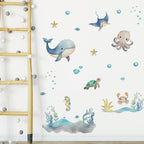 Cute Marine Animals Whale Turtle Octopus Wall Decals For Children's Nursery Room Underwater World Peel & Stick Wall Stickers For Creative DIY Home Decor