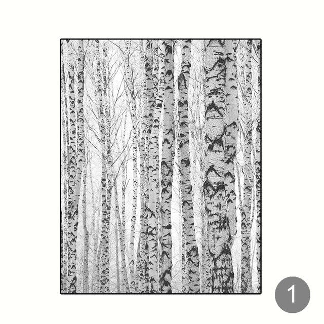 Black And White Scandinavian Winter Wall Art Woodland Nature Deer Silver Birch Forest Fine Art Canvas Prints For Living Room Dining Room Decor