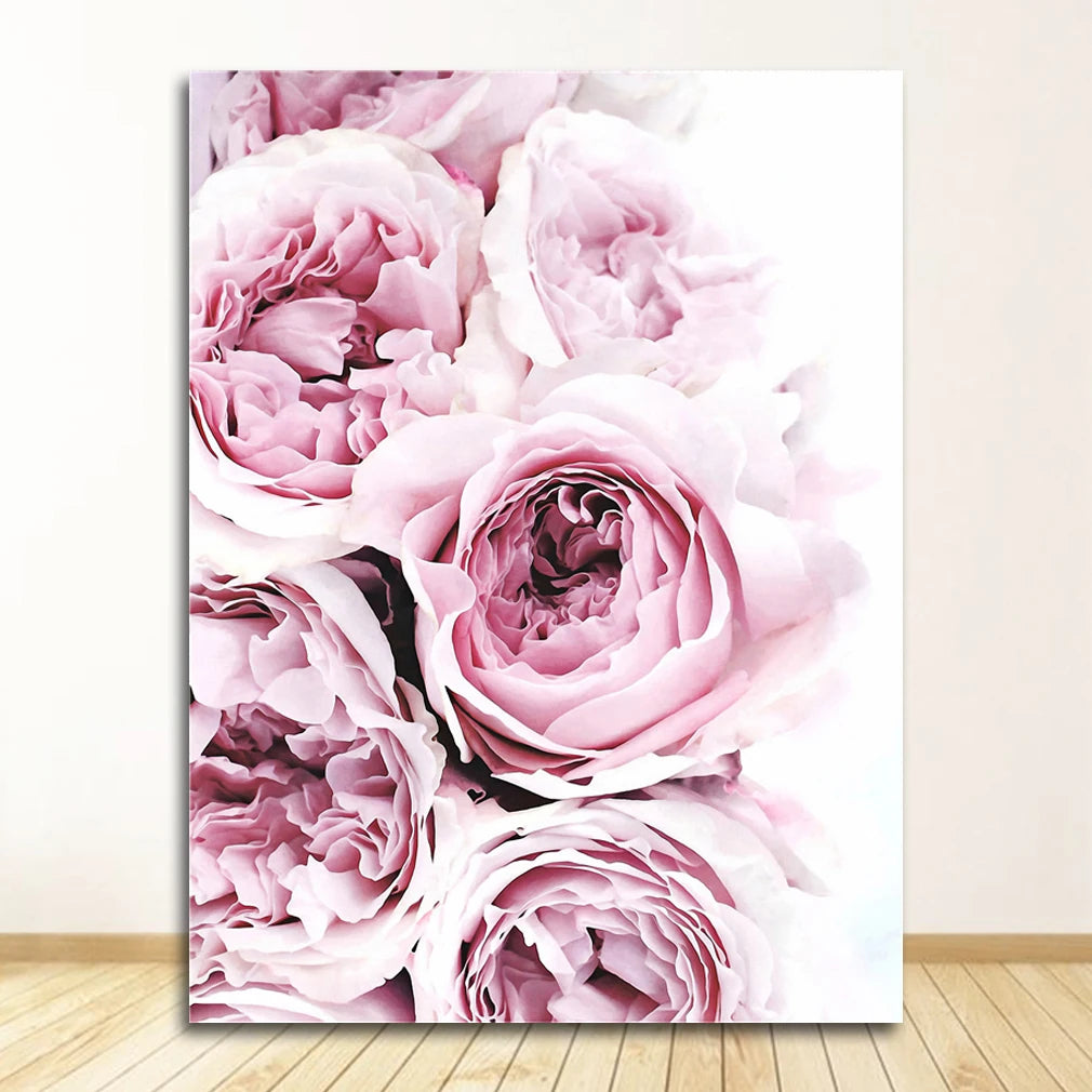 Minimalist Floral Pink & White Peonies Wall Art Fine Art Canvas Prints Pictures For Modern Living Room Bedroom Boutique Salon Home Decoration