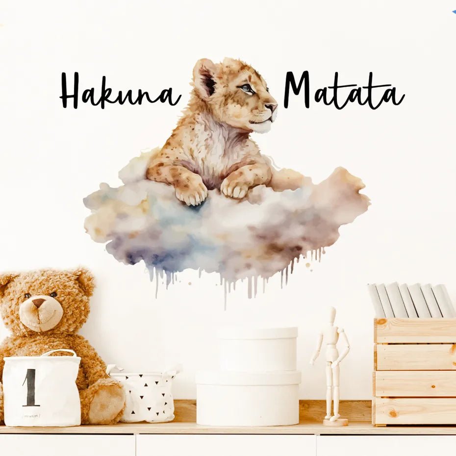Hakuna Matata Baby's Room Wall Stickers Cute Elephant Lion Giraffe Wall Decals Removable Peel & Stick Wall Vinyl Wall Murals For Kid's Room Decor 