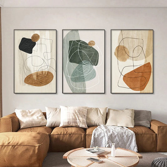 Scandinavian Abstract Shape Line &amp; Form Wall Art Fine Art Canvas Prints Neutral Color Scheme Pictures For Modern Living Room Decor