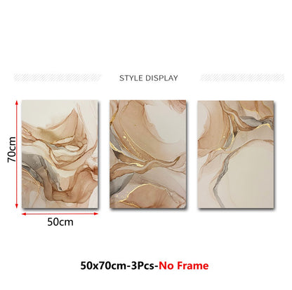 * Featured Sale * Set of 3Pcs Golden Beige Liquid Marble Wall Art Fine Art Canvas Prints Modern Abstract Pictures For Living Room Bedroom Decor