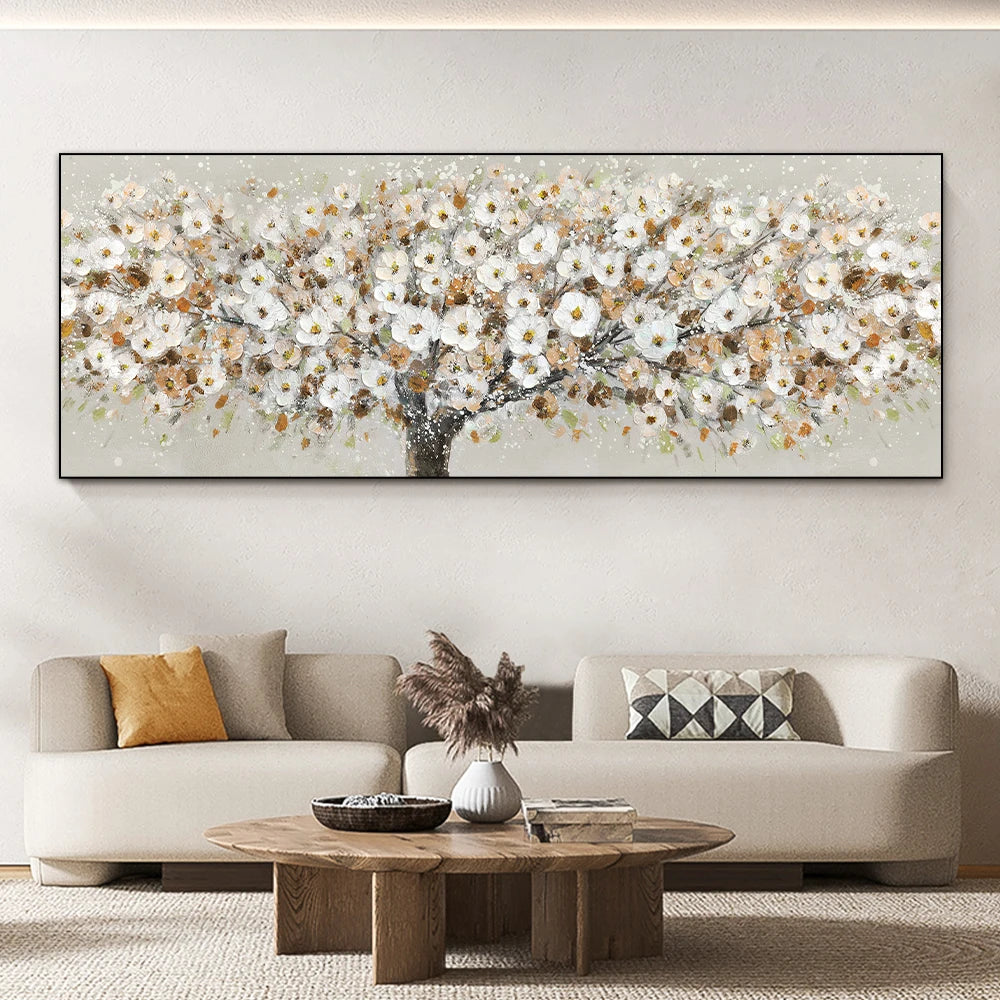 * Featured Sale * Blooming White Floral Petal Tree Wall Art Fine Art Canvas Print Wide Format Picture For Above The Sofa Above The Bed