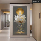 Golden Lotus Meditation Canvas Wall Art Fine Art Canvas Print – Radiant Spiritual Enlightenment Design for Modern Home Decor