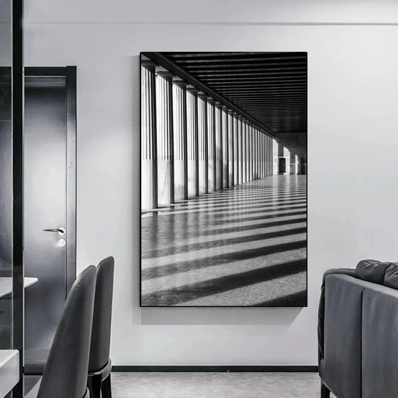 Abstract Architectural Abyss Black And White Wall Art Fine Art Canvas Prints Modern Pictures For Living Room Office Contemporary Home Decor