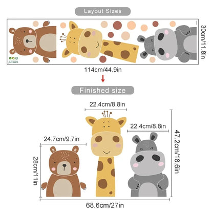 Cute Giraffe Hippo & Woodland Animals Wall Decals – Peel & Stick Wall Stickers for Nursery, Kids’ Room & Kindergarten Decor