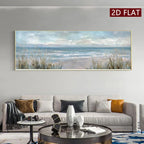 Wide Format Abstract Coastal Seascape Wall Art Fine Art Canvas Print Modern Landscape Artwork For Above The Sofa