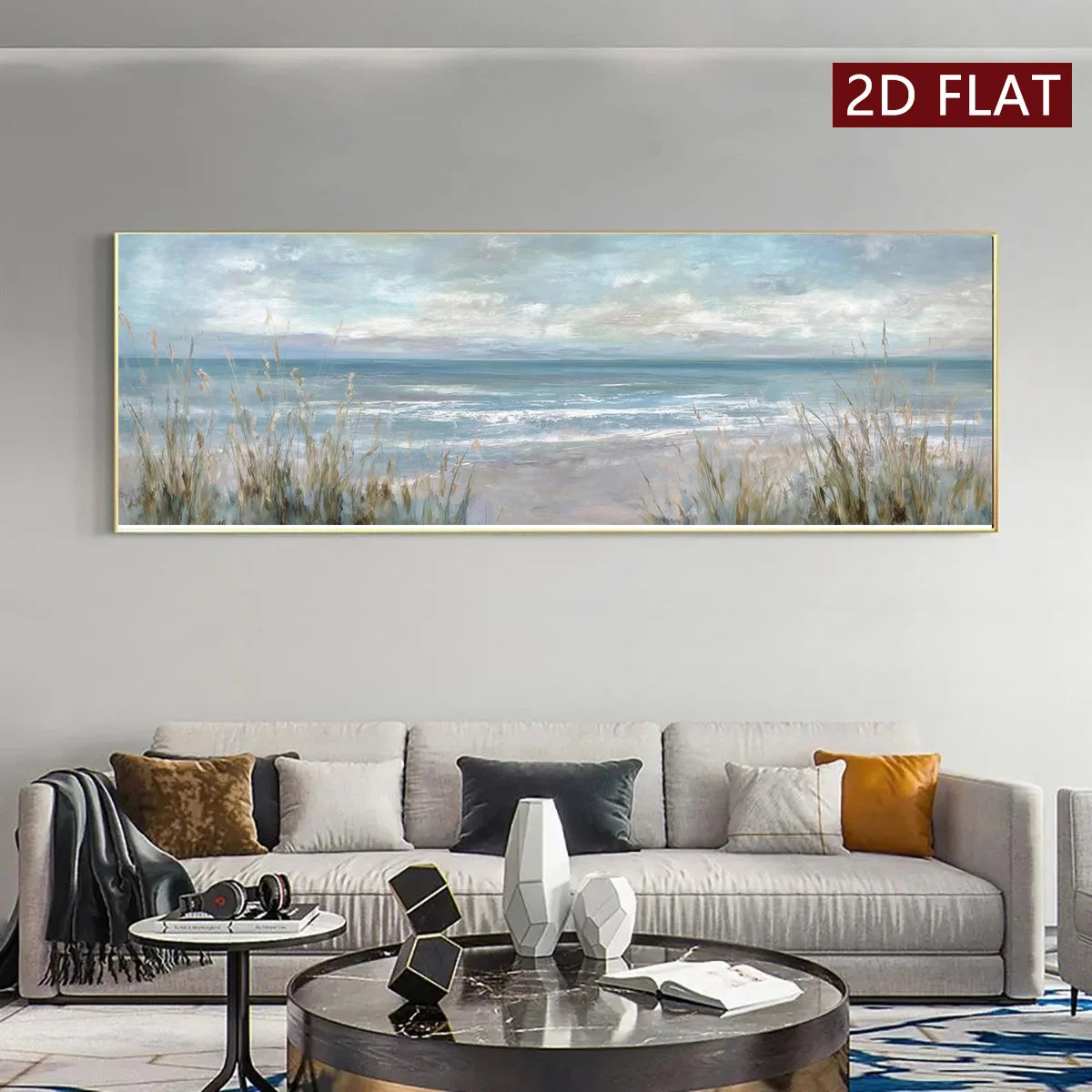 Wide Format Abstract Coastal Seascape Wall Art Fine Art Canvas Print Modern Landscape Artwork For Above The Sofa