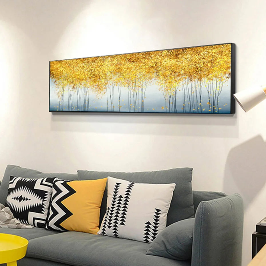 Golden Canopy Panoramic Autumn Whisper Abstract Wall Art Wide Format Fine Art Canvas Print Picture For Above The Sofa Above The Bed