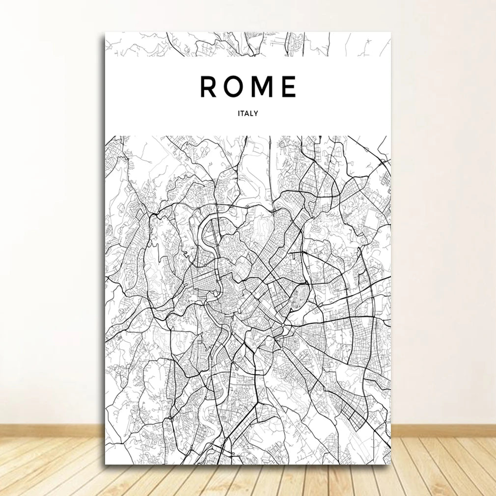 London Paris New York Amsterdam City Map Wall Art Fine Art Canvas Prints Black White Posters Pictures For Living Room Home Office Decor