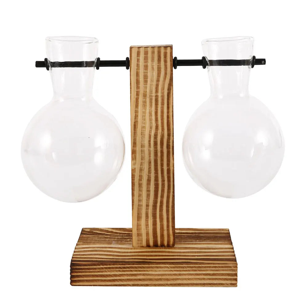hydroponic glass planter Simple Desktop Hydroponics Glass Bulb Planter Vase With Wooden Stand F – NordicWallArt.com