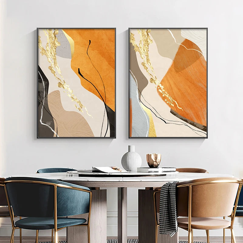 Colorful Nordic Abstract Geomorphic Wall Art Fine Art Canvas Prints Green Brown Beige Orange Pictures For Living Room Dining Room Decor