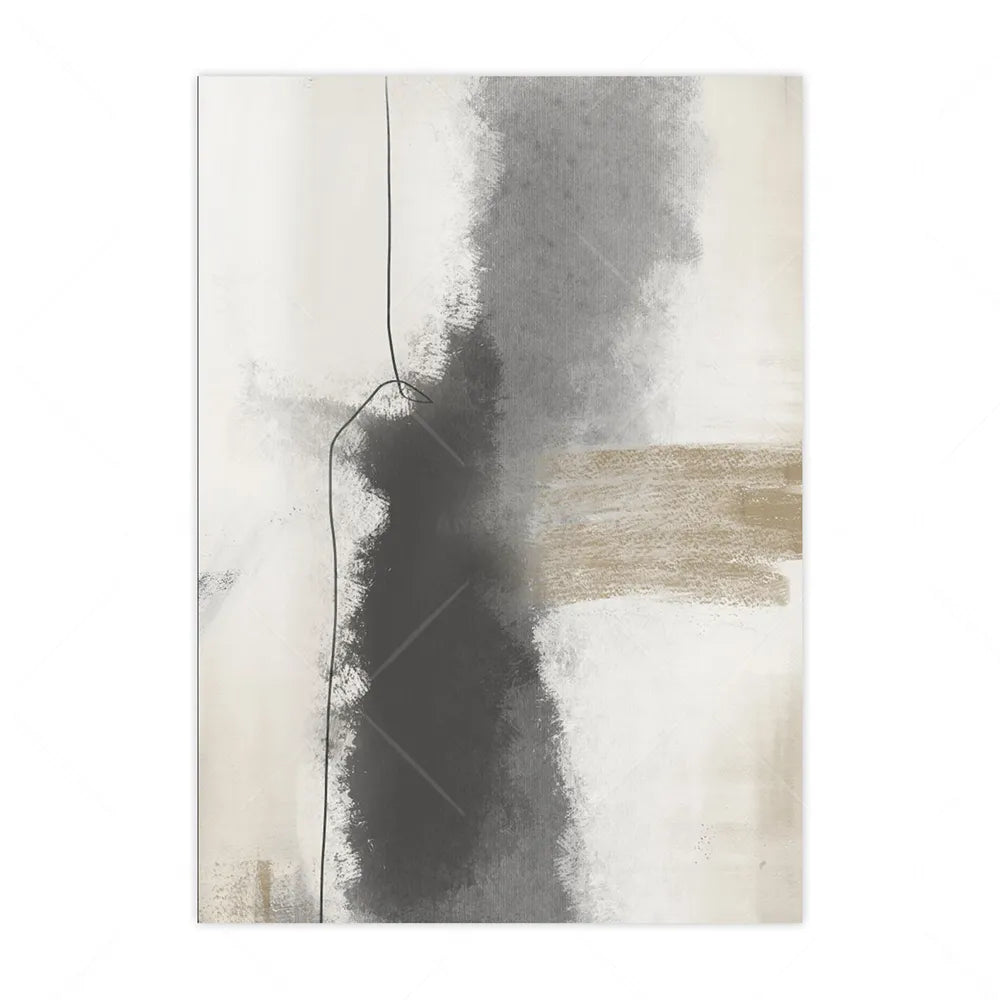 Black, White retailer and Beige Contemporary Abstract Painting Print, Modern Minimalist Wall Art