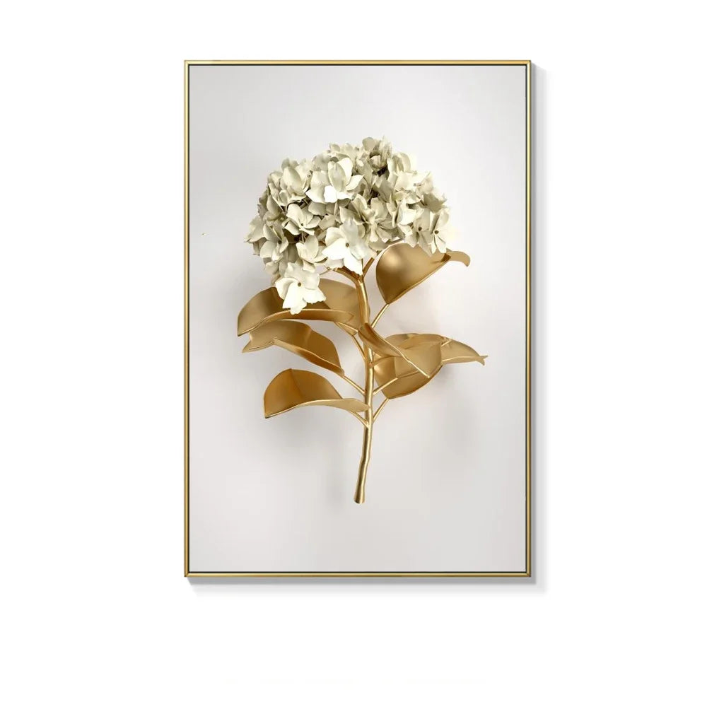 White Golden Minimalist Floral Wall Art Fine Art Canvas Prints Modern Abstract Botanical Pictures For Living Room Dining Room Home Office Decor
