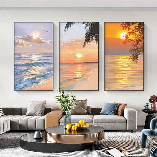 Tropical Beach Sea Sunset Seascape Wall Art Fine Art Canvas Prints Vertical Format Landscape Pictures For Modern Living Room Entrance Hall Art Decor