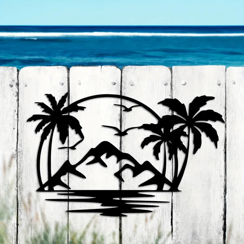 Tropical Palm Tree Island Metal Plaque Wall Decoration For Living Room Dining Room Creative Home Decor