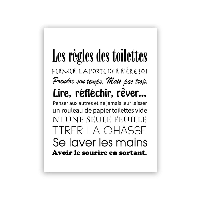 French Quotes Amusing Bathroom Rules WC Wall Art Fine Art Canvas Prints Typographic Quotations Black White Pictures Posters For Bathroom Toilet Room WC Wall Decor 2025