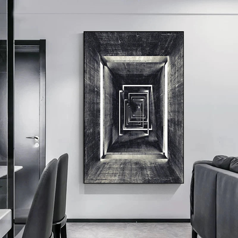 Abstract Architectural Abyss Black And White Wall Art Fine Art Canvas Prints Modern Pictures For Living Room Office Contemporary Home Decor