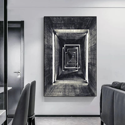 Abstract Architectural Abyss Black And White Wall Art Fine Art Canvas Prints Modern Pictures For Living Room Office Contemporary Home Decor