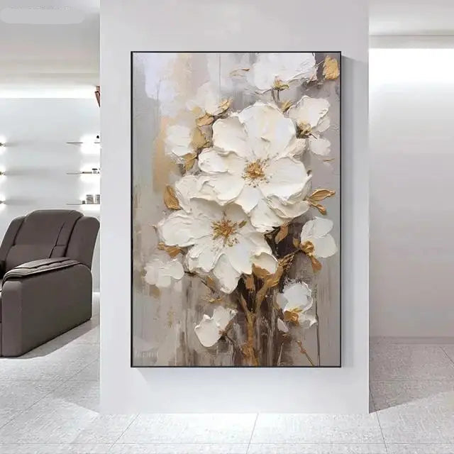 Big White Floral Wall Art Fine Art Canvas Prints Modern Botany Pictures For Living Room Dining Room Entrance Hallway Wall Decoration