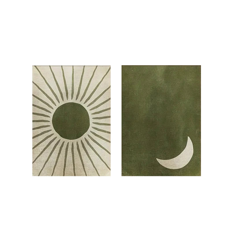 Simple Sunburst Green Moon Minimalist Green Wall Art Fine Art Canvas Prints Artworks For Modern Apartment Living Room Bohemian Bedroom Art Decor