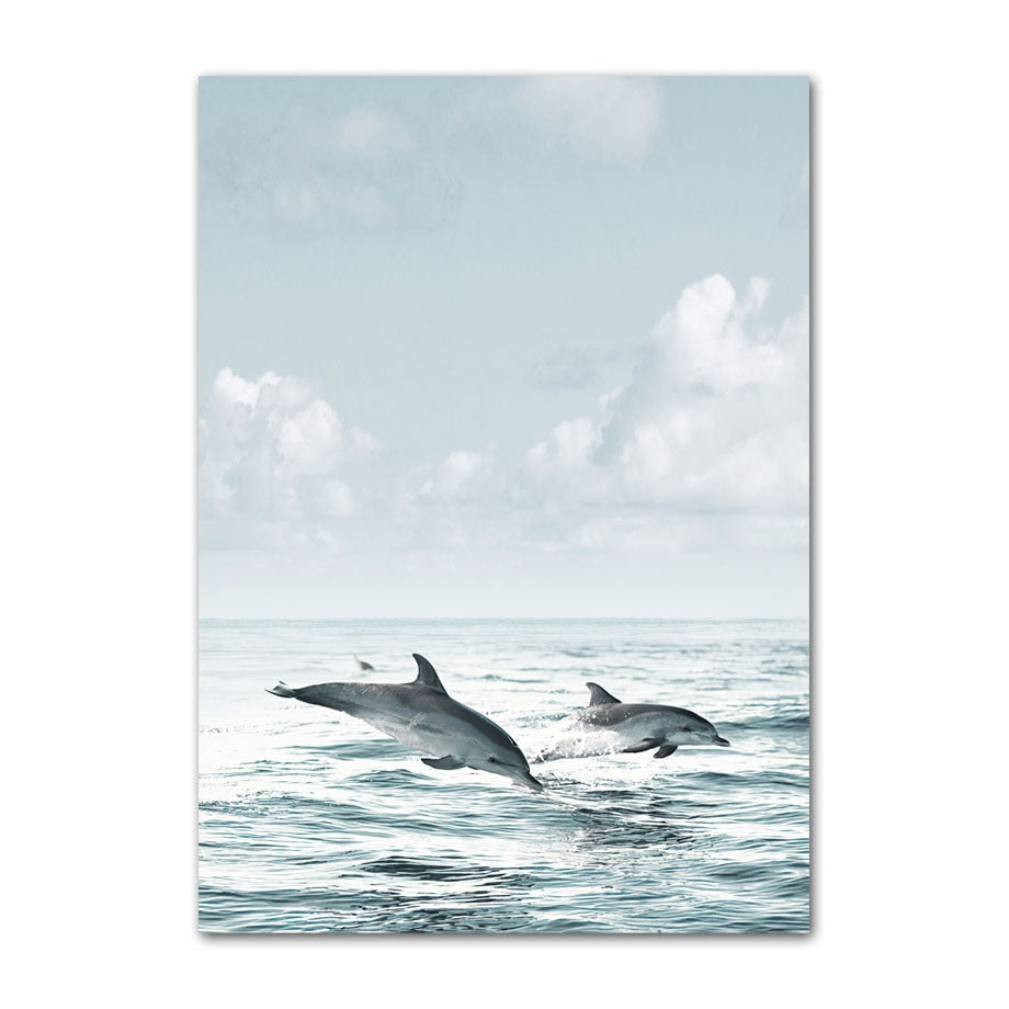 Beach Sea Ocean Poster Wall Art Canvas Painting Bridge Leaves Turtle Seagull Print Vibrant Summer Picture Nordic Home Decoration