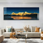Modern Wide Format Golden Mountain Lake Landscape Wall Art Fine Art Canvas Prints Panoramic Picture For Above The Sofa Art For Above The Bed