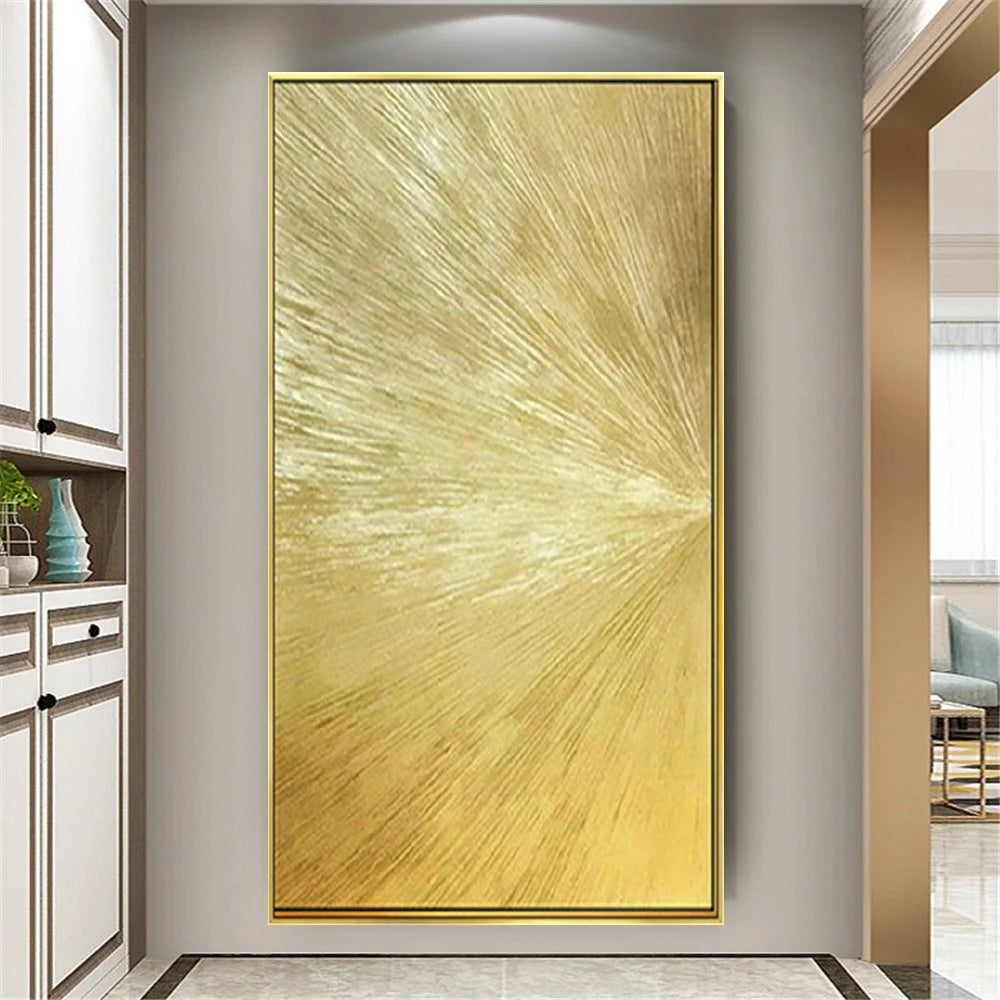 * Hand Painted * Large Format Golden Abstract Wall Art Painting Textured Brushed Strokes Acrylic Oil On Canvas Picture For Living Room Decor