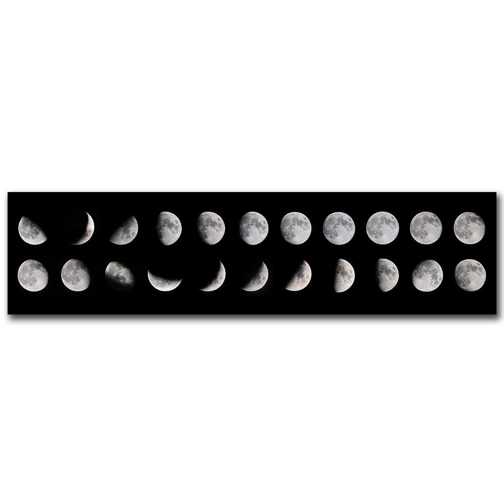 Moon Phases Wide Format Black White Wall Art Fine Art Canvas Prints Pictures For Bedroom Above The Bed Living Room Decor