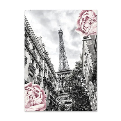 Chic Fashion Wall Art Posters Fine Art Canvas White Marble Background Pink Paris Perfume Prints Peonies Pictures For Bedroom Living Room Beauty Salon Wall Art Decor