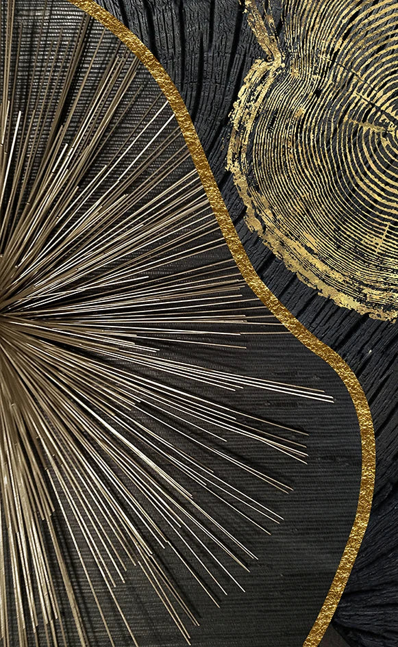 Abstract Black Golden Tree Rings Wall Art Fine Art Canvas Prints Light Luxury Pictures For Living Room Foyer Entranceway Reception Room Art Decor