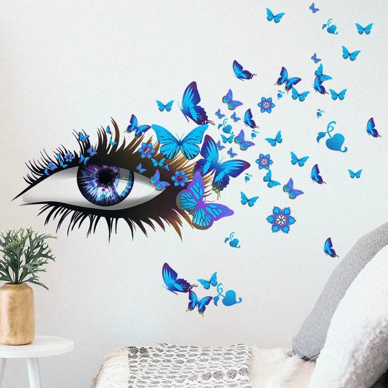 Beautiful Eyes & Butterflies Creative Mural Art Wall Sticker For Girl's Room Removable PVC Vinyl Wall Decal For Creative DIY Home Salon Decor