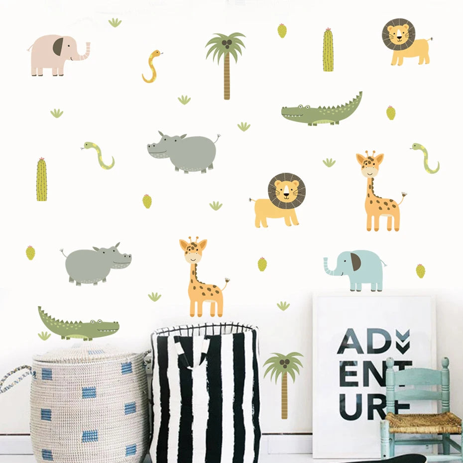 Colorful Jungle Animals Wall Decals For Children's Nursery Room Removable Peel & Stick Wall Stickers For Creative DIY Kid's Room Decor 