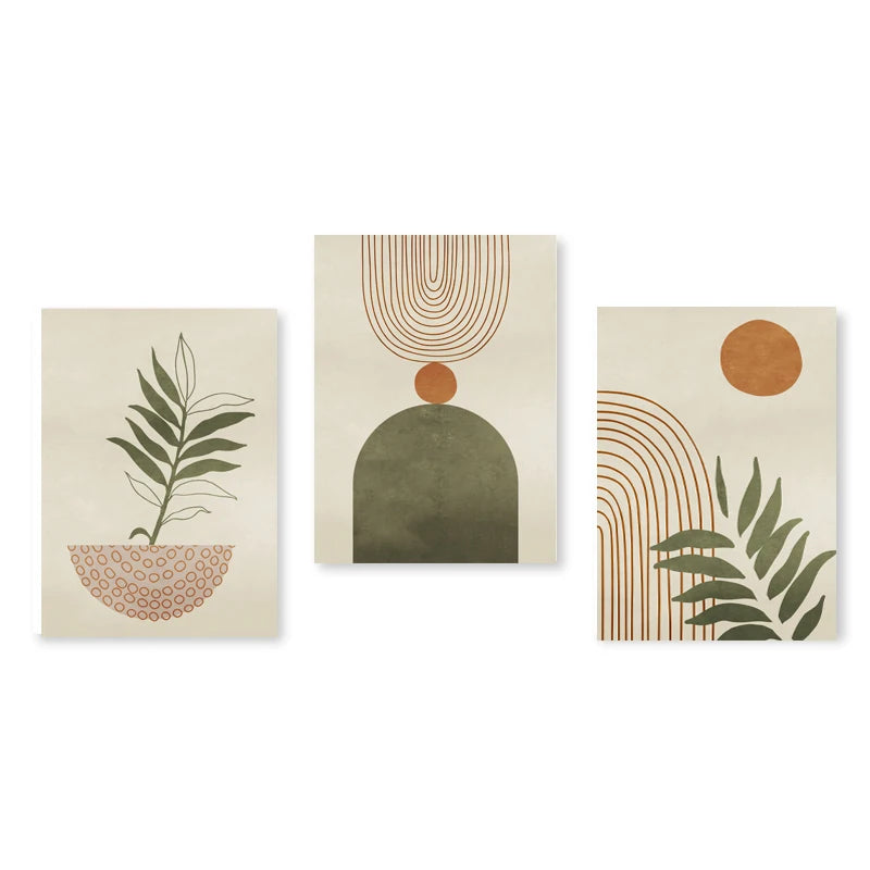 * Featured Sale * Modern Abstract Bohemian Minimalist Geometric Wall Art Fine Art Canvas Prints Posters Pictures For Living Room Decor (Set of 3, Unframed)