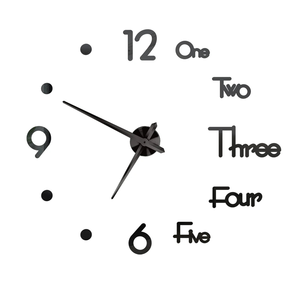 Big Wall Clock DIY 3D Self Adhesive Mirrored Acrylic Wall Clock For Kitchen Dining Room Living Room Creative Home Decor