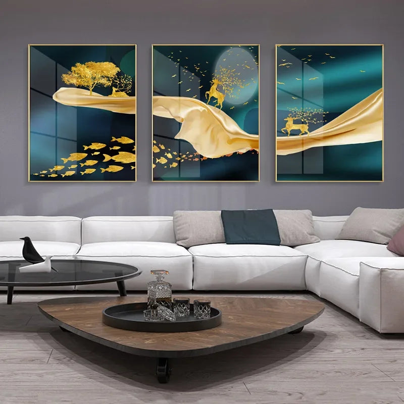 Auspicious Golden Birds In The Flowing Moonlight Landscape Wall Art Fine Art Canvas Prints Modern Pictures For Living Room Dining Room Bedroom Art