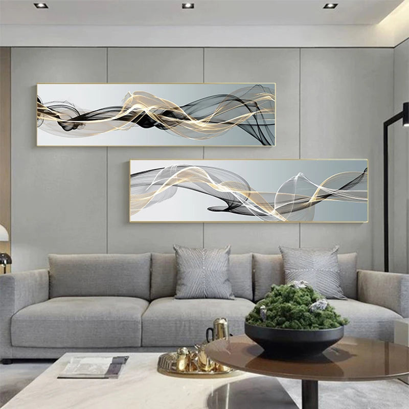 Abstract Flux Modern Industrial Wall Art Fine Art Canvas Print Black Yellow Wide Format Picture For Loft Living Room Home Office Interior Wall Art Decor