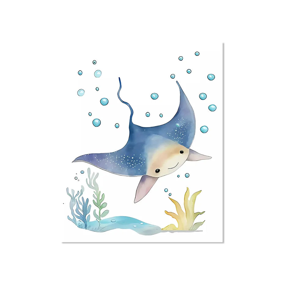 Cute Ocean Animals Seahorse Turtle Octopus Wall Sticker For Nursery Room Removable Peel & Stick PVC Wall Decals For Creative Kid's Room Decor