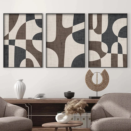 Modern Geometric Brown Beige Abstract Wall Art Fine Art Canvas Prints Pictures For Living Room Bedroom Contemporary Interior Decor