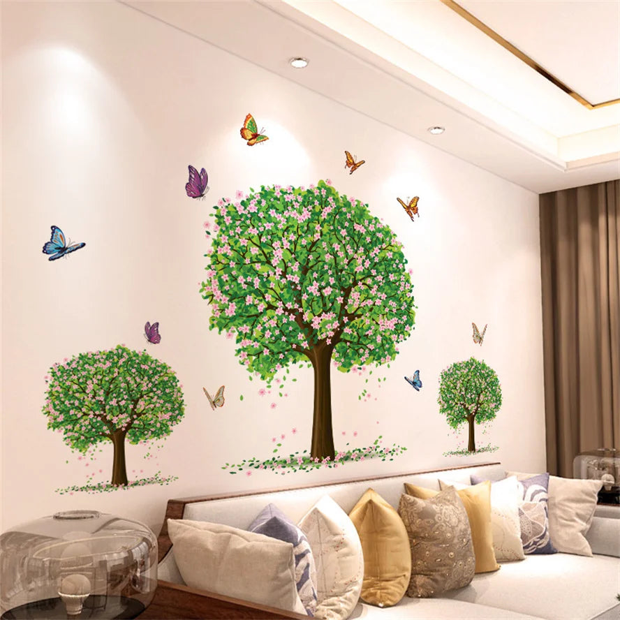 Colorful Floral Vinyl Wall Mural Wall Sticker For Living Room Bedroom Kid's Room Removable PVC Wall Decals For Creative DIY Home Decor 